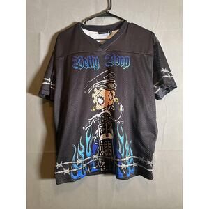 Betty Boop Shirt Womens Small Mesh Barbed Wire Biker Motorcycle Flames Graphic